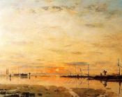 尤金 布丹 : Le Havre, Sunset at Low Tide
